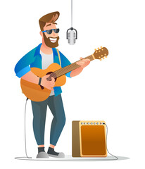 Singer man character with acoustic guitar illustration