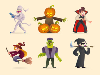 Set of halloween characters collection cartoon illustration