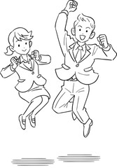 ジャンプする若手ビジネスの男女

