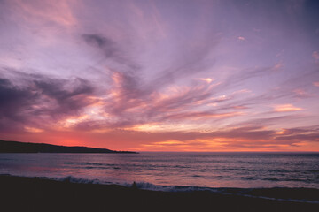 Fototapeta na wymiar Amazing and beautiful sunset sky with clouds over the ocean, Viña del Mar, Chile