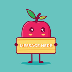 cute apple character holding message board vector illustration in flat style. suitable for icon, symbol,mascot 