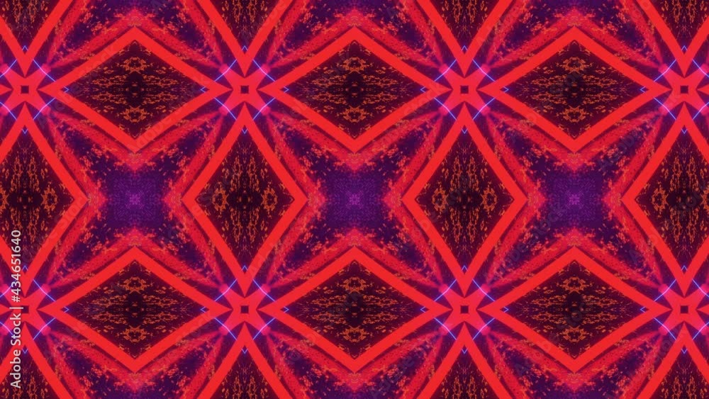 Poster moving neon glowing three-dimensional kaleidoscope patterns and ornaments. looped animation. 3d rend