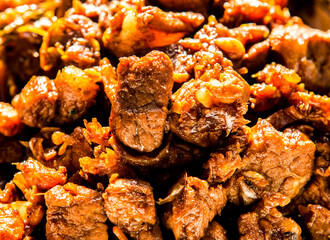 cooking chopped pork with soy sauce or Ba-Teng, in door  Chiangmai  Thailand