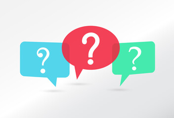 Speech bubbles with colored question marks icon. Message box. Help symbol. Vector illustration
