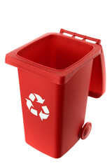 Plastic red trash can isolated on white background