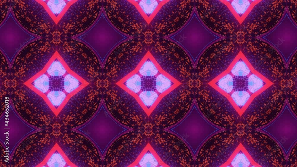 Poster moving neon glowing three-dimensional kaleidoscope patterns and ornaments. looped animation. 3d rend