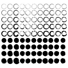 Watercolor set with brush circles. Stamp texture. White background. Grunge design elements. Vector illustration. Stock image.