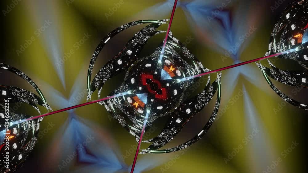 Aufkleber moving bright three-dimensional kaleidoscope patterns and ornaments. looped animation. 3d render