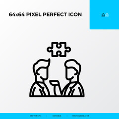 Problem solving and Solution Icon Concept. discuss problem and search solution. 64x64 vector line icon style.