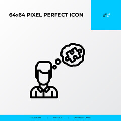 Problem solving and Solution Icon Concept. A man Thinking Solution. 64x64 vector line icon style.