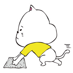 ぞうきんをかける猫