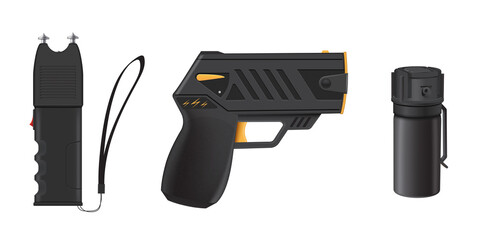 Collection realistic self defense equipment vector illustration. Portable protective tools