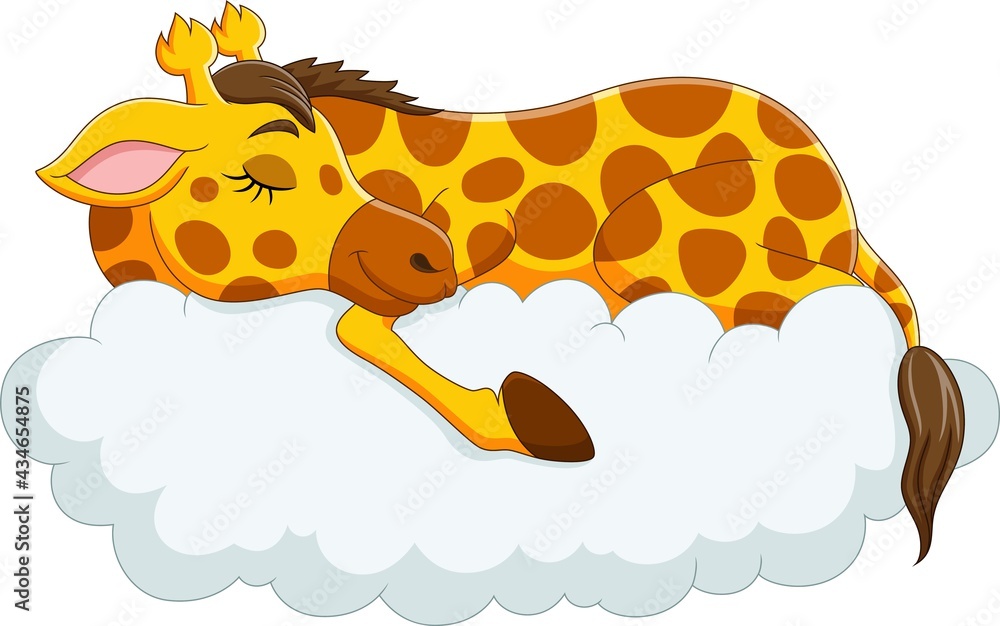 Sticker Cartoon funny giraffe sleeping on the clouds