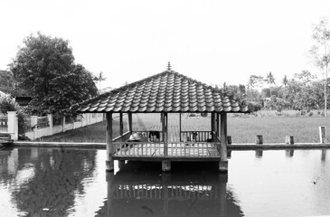 Wooden shelter on the water