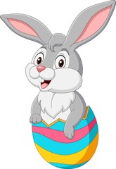 Cartoon bunny come out from an Easter egg