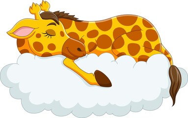 Cartoon funny giraffe sleeping on the clouds © tigatelu