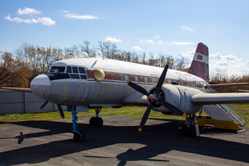 Old transport plane Il-14T. Soviet short-haul aircraft. Developed in the late 1940s