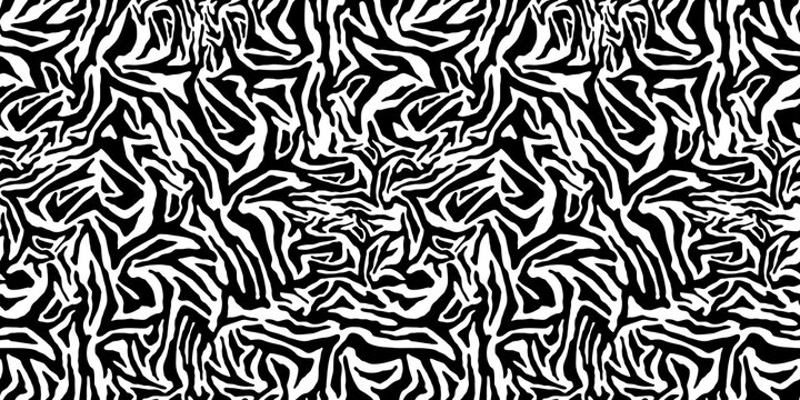 Zebra print. Stripes, animal skin, tiger stripes, abstract pattern, line background. Black and white vector monochrome seamless texture. © Юрий Парменов