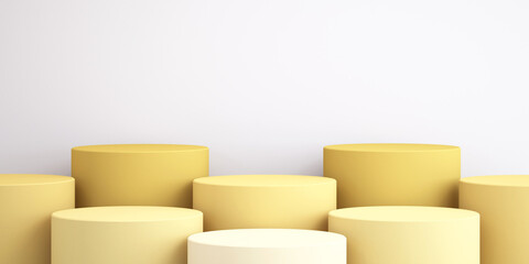 3d background for mock up yellow podium for product presentation, yellow background, 3d rendering