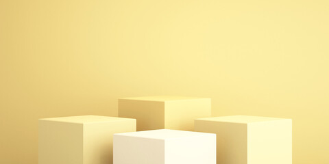 3d background for mock up yellow podium for product presentation, yellow background, 3d rendering