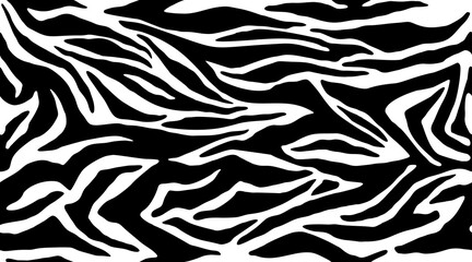 Zebra fur - stripe skin, animal print. Repeating texture. Black and white seamless background. Vector pattern