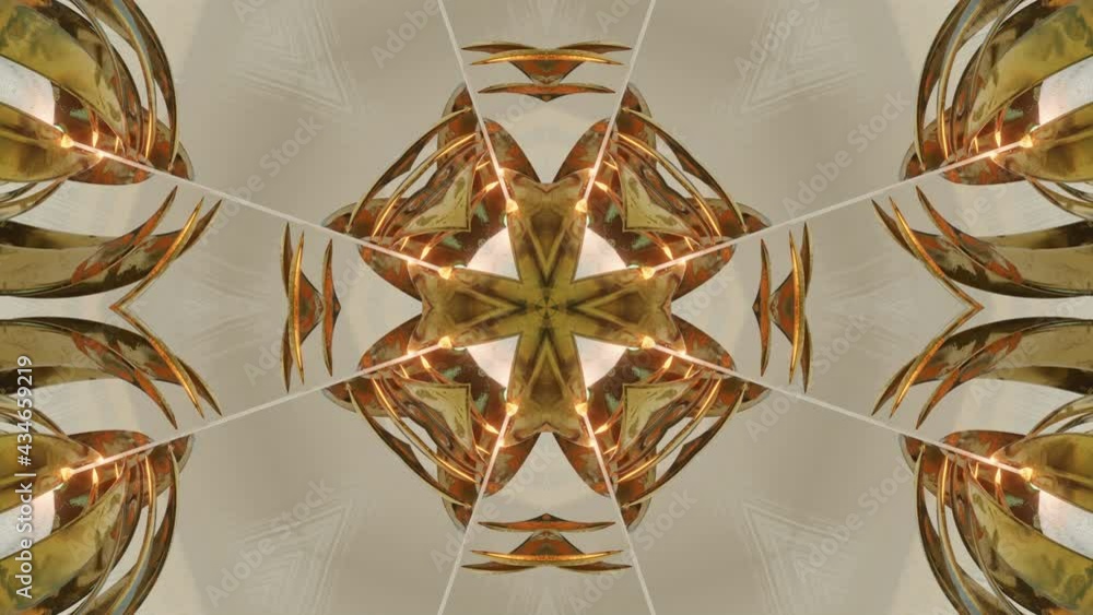 Poster moving bright three-dimensional kaleidoscope patterns and ornaments. looped animation. 3d render
