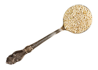top view of quinoa seeds in tablespoon cutout