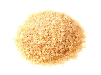 pile of demerara brown sugar closeup on white
