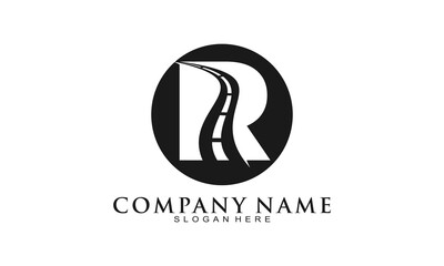 Letter R with road icon logo