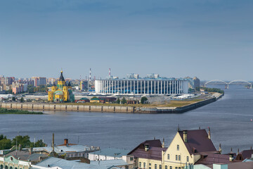 The confluence of the Oka and Volga rivers, Nizhny Novgorod, Russia