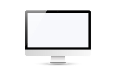 Realistic Modern Monitor Design. Vector Illustration. Mock Up Isolated On White
