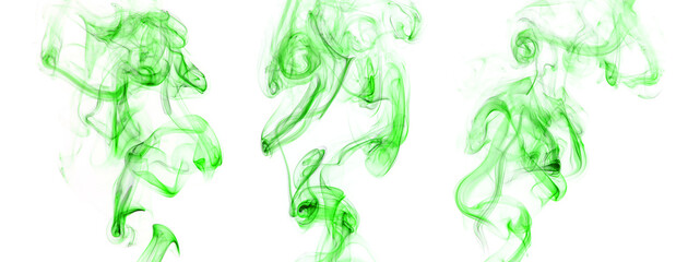 swirling movement of green smoke group, abstract line Isolated on white background