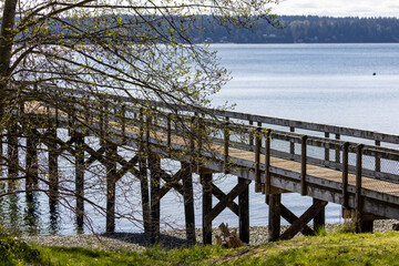 peir in the puget sound on a bright clear day