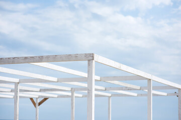 Beach canopy frame made of wooden slats