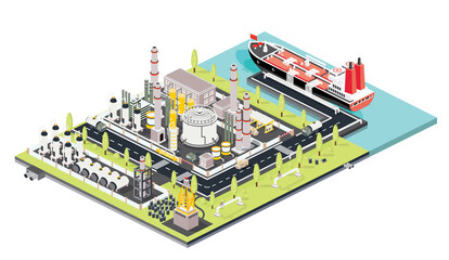 Refinery Plant. Oil Tank Farm. Maritime Port with Oil Tanker Moored at an Oil Storage Silo Terminal.