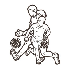 Gaelic Football Sport Male and Female Players Mix Action Cartoon Graphic Vector