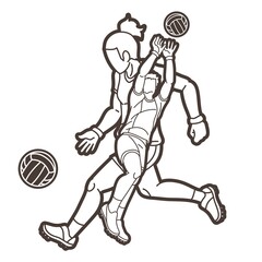 Gaelic Football Sport Male and Female Players Mix Action Cartoon Graphic Vector