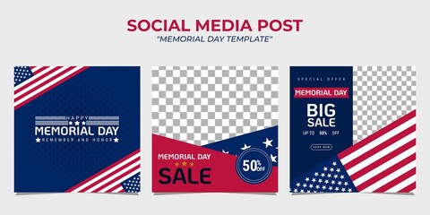 Memorial Day social media post template design. It is suitable for poster, banner, greeting card, etc. Vector illustration