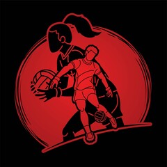 Gaelic Football Sport Male and Female Players Mix Action Cartoon Graphic Vector