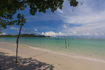 Flood on the beach volleyball with blue cloudy sky