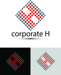 abstract H letter logo with dots in a square. Dots Letter Design Vector with circles.