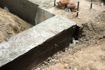 Ready-made concrete foundation for a building on a construction site