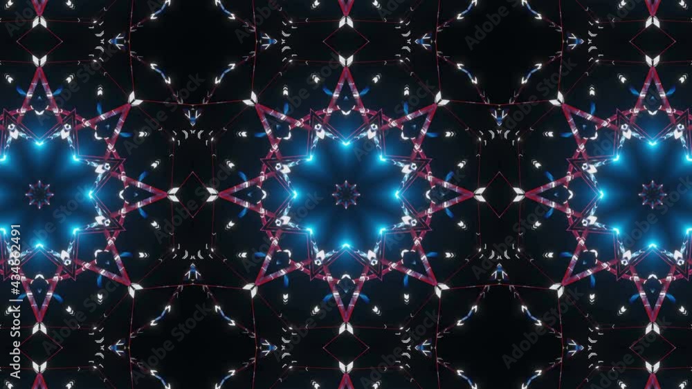 Poster moving kaleidoscope patterns. looped abstract animation. 3d render
