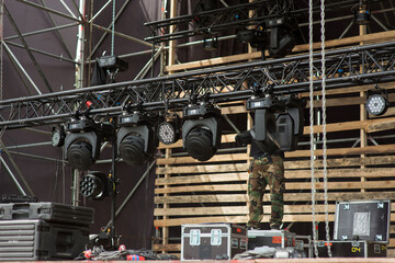 lighting equipment on the removable truss of the mobile stage