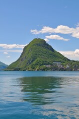 Panoramic view of lake lugano and Monte San Salvatore