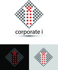 abstract i letter logo with dots in a square. Dots Letter Design Vector with circles.