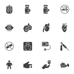 Diabetes treatment vector icons set