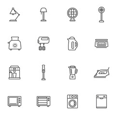 Household devices line icons set