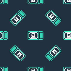 Line Train ticket icon isolated seamless pattern on black background. Travel by railway. Vector