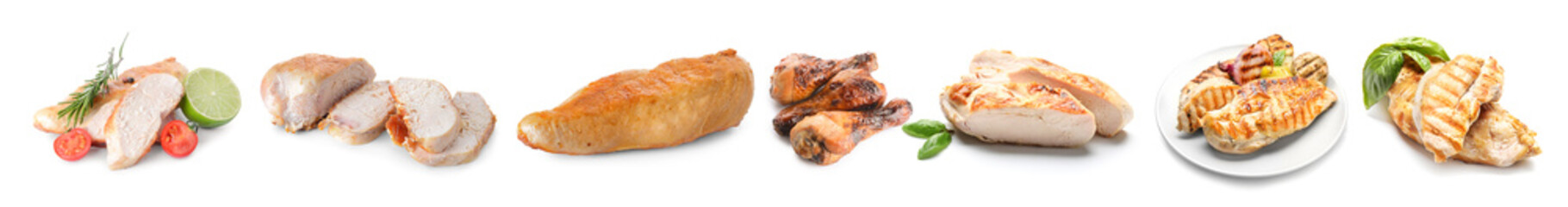 Tasty cooked chicken meat on white background